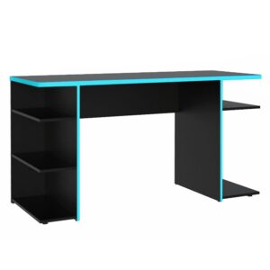 Madesa Gaming Computer Desk with 5 Shelves, Cable Management and Large Monitor Stand, Wood, 24" D x 53" W x 29" H - Black/Blue