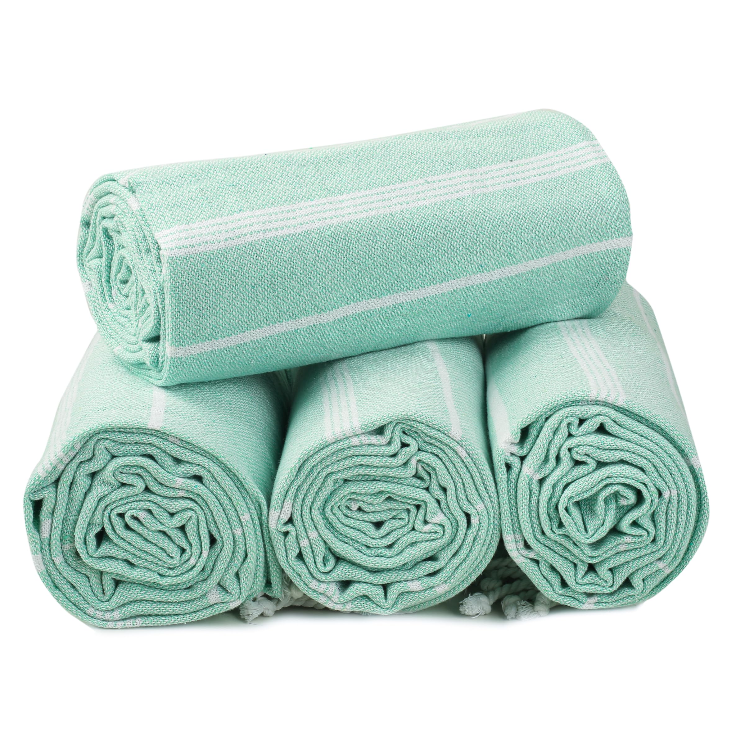 HILLFAIR 100% Cotton Turkish Beach Towels- Hammam Turkish Towel- 39 x 72 XXL Oversized Beach Towels for Adults- Light Sand Free Beach Bath Towels- Clearance Gifts Beach Accessories-Set of 4-MINT