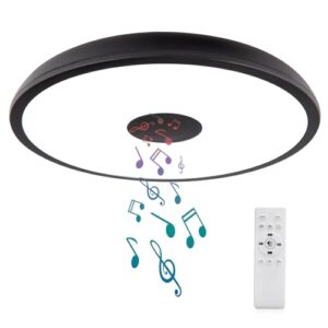 asall black waterproof led ceiling light fixture,with bluetooth speaker,11inch 18w, 2700k-6500k dimmable music lamp,rgb color changing light with remote control,for bathroom,shower,bedroom