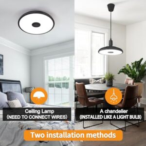 ASALL Black Waterproof LED Ceiling Light Fixture,with Bluetooth Speaker,11Inch 18W, 2700K-6500K Dimmable Music Lamp,RGB Color Changing Light with Remote Control,for Bathroom,Shower,Bedroom