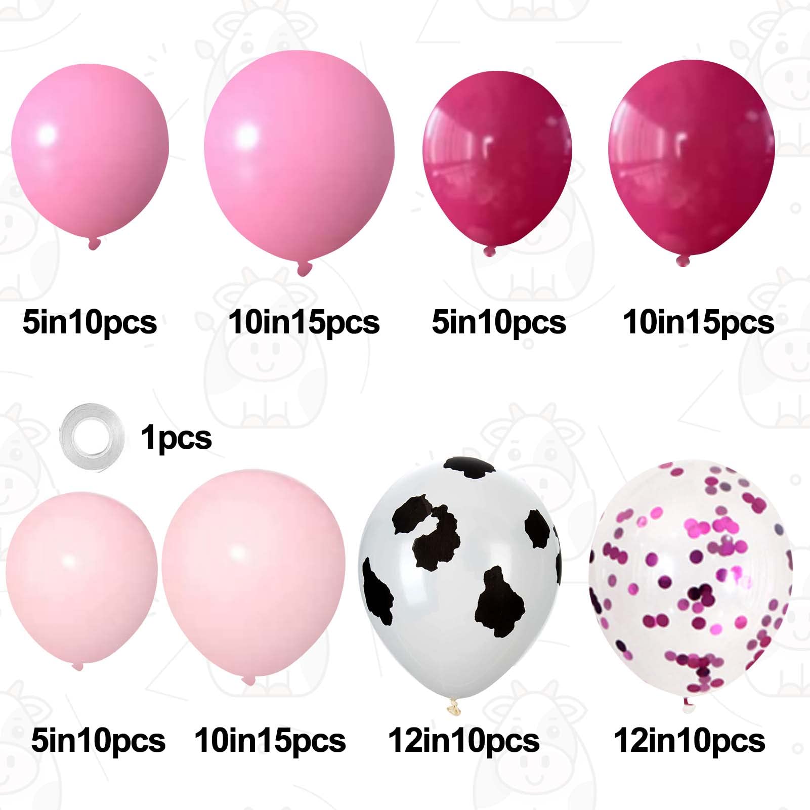 95 Pcs Cow Balloons, 12” Pink Cow Print Balloon Confetti Helium Latex Balloons for Birthday, Baby Shower, Cow Print Party, Cowgirl Rodeo Party, Farm Party Decorations Supplies