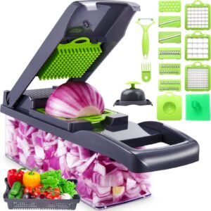 17-in-1 Vegetable Chopper with 9 Blades, Container and Drain Basket - For Veggies, Fruits, Onions, Potatoes, Carrots