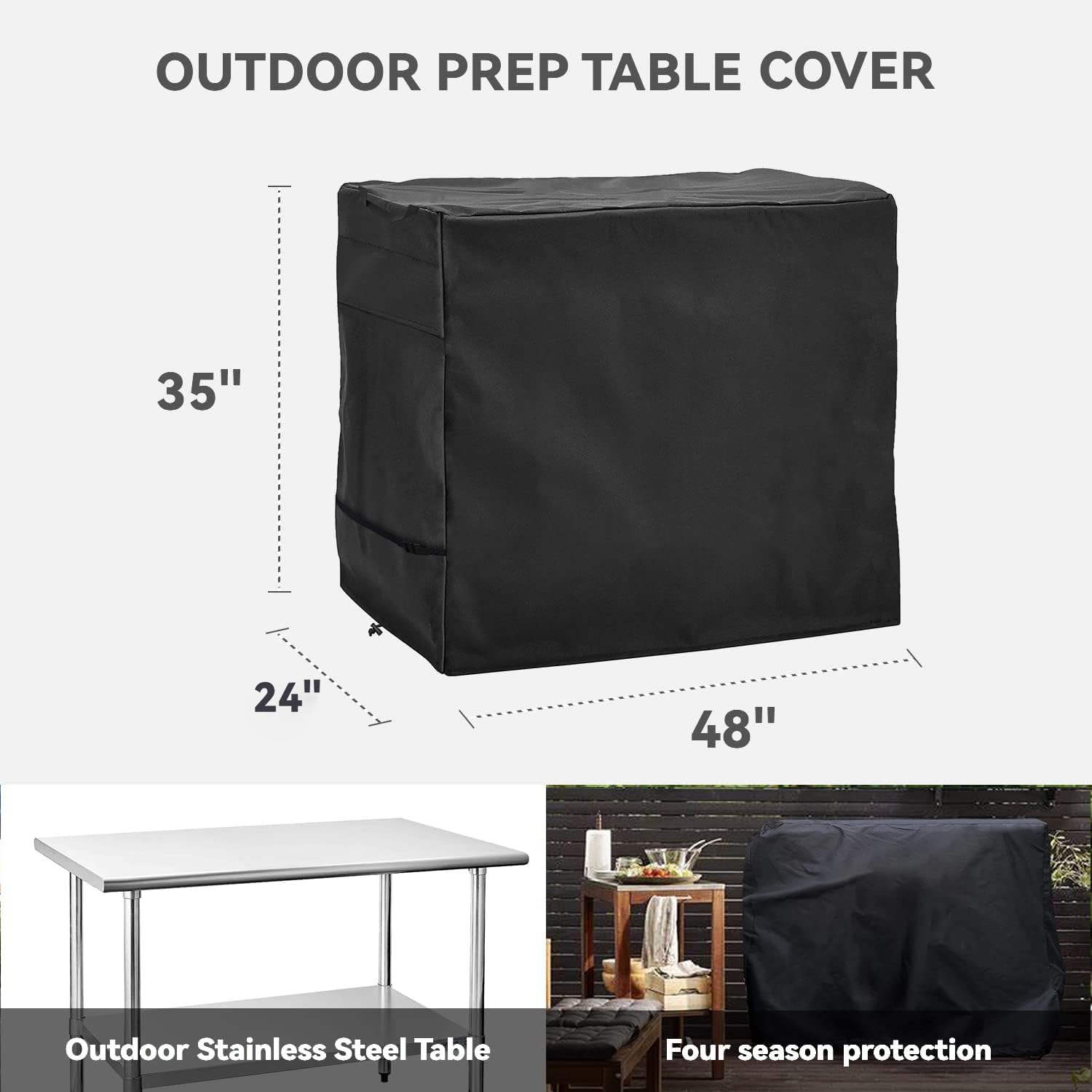 WNANAN Outdoor Prep Table Cover - Heavy Duty Waterproof Cover for Outdoor Stainless Steel Table,Black