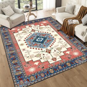 choshome washable rug 8x10 vintage boho medallion area rugs with non-slip backing soft stain resistant non-shedding low-pile floor carpet mat for living room bedroom kitchen home office,red