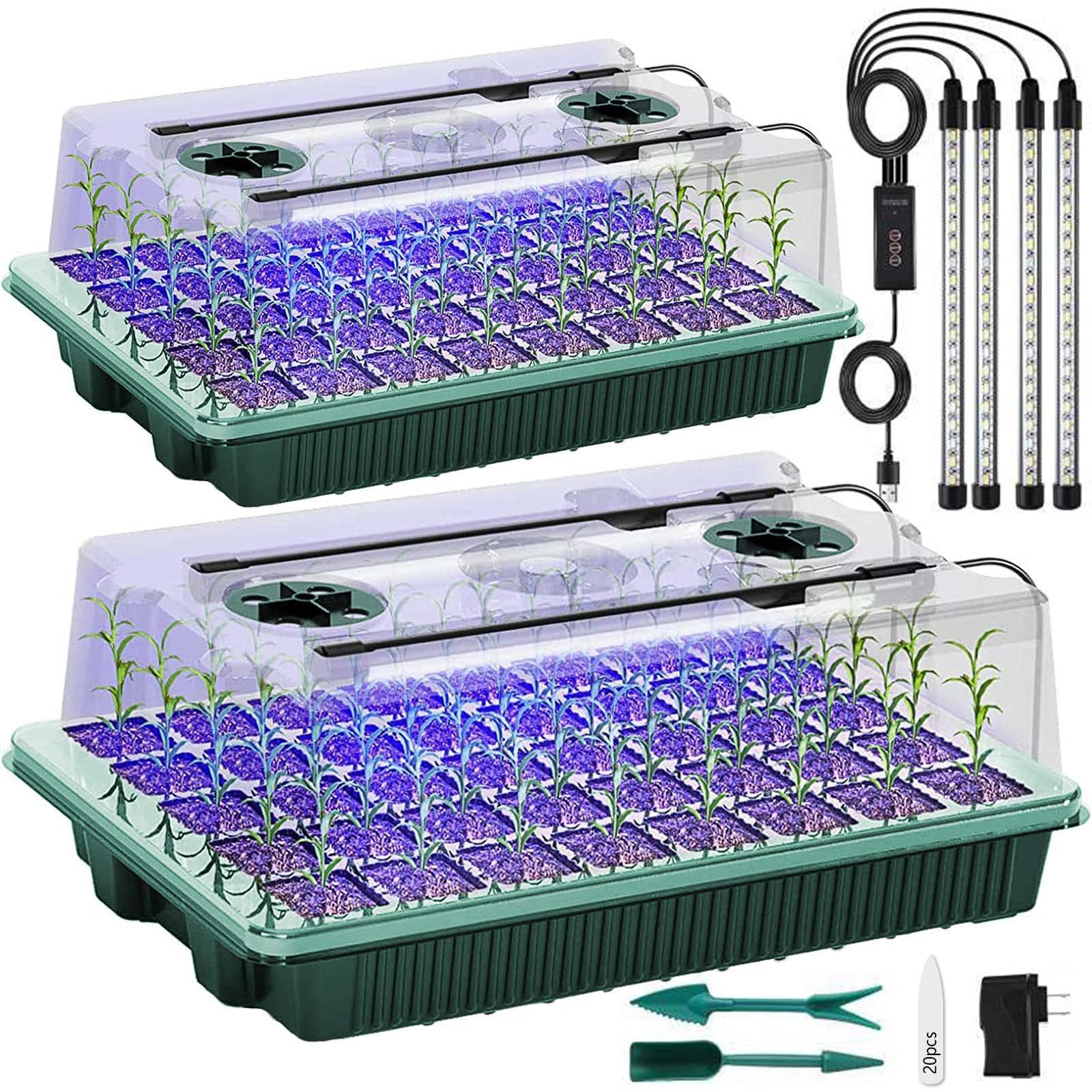 SZSJA Seed Starter Tray with Grow Light, 2 Packs 80 Cells Seed Starting Kit Seedling Starter Trays with Grow Lights, Plant Germination Trays with Humidity Dome Plant Starter Kit