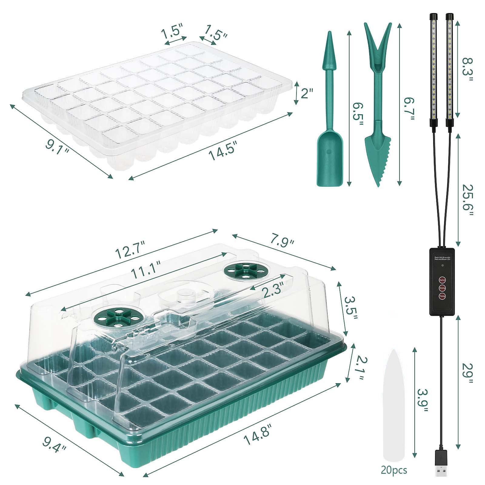 SZSJA Seed Starter Tray with Grow Light, 2 Packs 80 Cells Seed Starting Kit Seedling Starter Trays with Grow Lights, Plant Germination Trays with Humidity Dome Plant Starter Kit