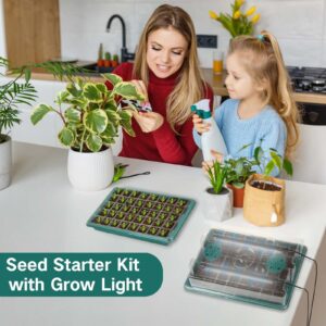 SZSJA Seed Starter Tray with Grow Light, 2 Packs 80 Cells Seed Starting Kit Seedling Starter Trays with Grow Lights, Plant Germination Trays with Humidity Dome Plant Starter Kit