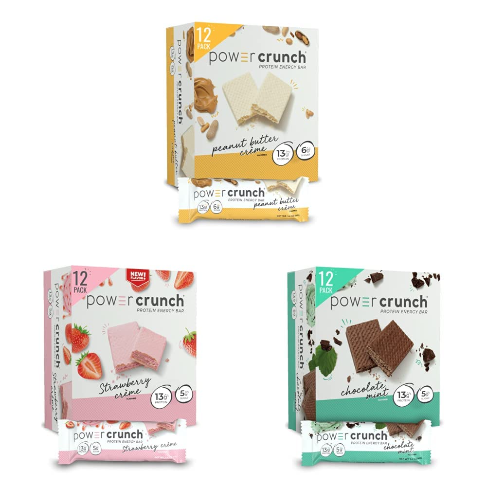 Power Crunch Protein Wafer Bars, Peanut Butter Crème, 1.4 Ounce & Protein Wafer Bars, Strawberry Crème, 1.4 Ounce & Protein Wafer Bars, Chocolate Mint, 1.4 Ounce