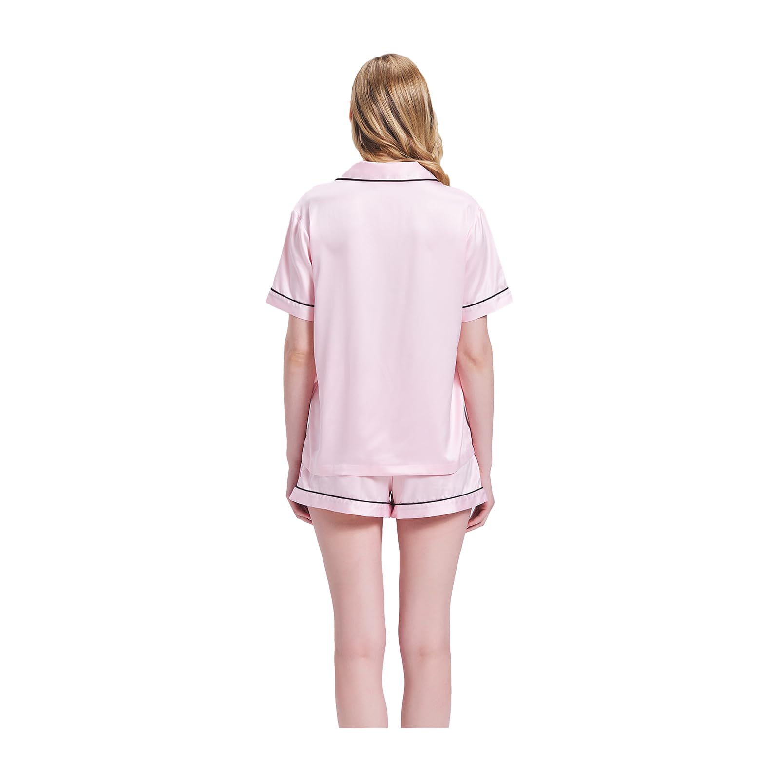 Pure as a lotus Women Sleepwear Sets Silk Pajamas Set Loungewear Button-Down Two-piece Pj Sets Shorts Nightwear Set Pink