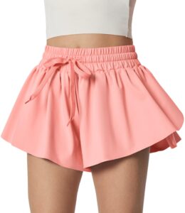 ewedoos 2 in 1 flowy shorts girls butterfly athletic shorts size 10-12 cute preppy trendy shorts skirt for teen girls pink