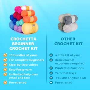 Crochetta Crochet Kit for Beginners, Crochet Kit Step-by-Step Video Tutorials, Crochet Starter Kit Learn to Crochet Kits for Adults Kids Beginners, Jumbo 3 Colorful Octopus Familly (40%+ Yarn Content)