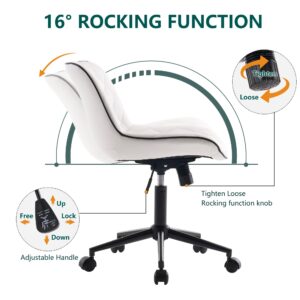 YOUNUOKE Comfortable Desk Chair, Home Office Chairs with Wheels, Armless Samll Comfy Vanity Chairs, PU Leather Computer Task Work Desk Chairs, White