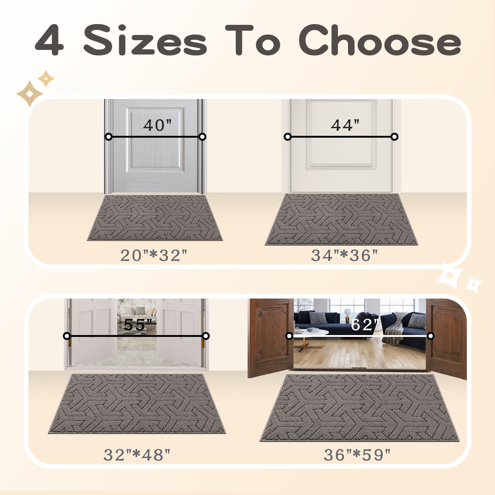 Villsure Door Mat, Front Doormats, Non-Slip Entryway Mats Resist Dirt, Washable Low Pile Floor Door Mats for Home, Entrance, Inside, Patio, Grey, 19.5"x31"