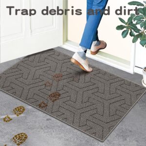 Villsure Door Mat, Front Doormats, Non-Slip Entryway Mats Resist Dirt, Washable Low Pile Floor Door Mats for Home, Entrance, Inside, Patio, Grey, 19.5"x31"