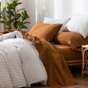 moomee bedding sheet set 100% washed cotton linen like textured breathable durable soft comfy (dark orange, queen)