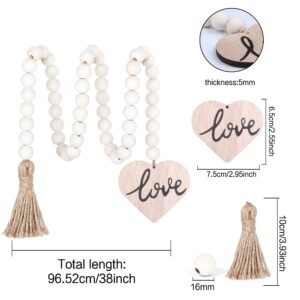 Meplait Love Wooden Bead Garland with Tassel,Decorative Beads Home Decor Farmhouse Tassel Garland Boho Decor for Tiered Tray（38in）