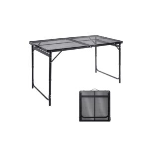 moosinily camping table 4ft grill table foldable folding table picnic portable stand mesh 3 height adjustable outdoor card bbq rv black 47.2×23.6 inch