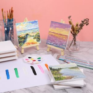 UHBYJM 32 Pack Mini Canvas and Easel,4 x 4 Inch Stretched Mini Canvases Small Painting Canvas with Mini Easel,Art Canvases Small Canvases for Kids Painting Party Craft Acrylic Pouring Oil Water Color