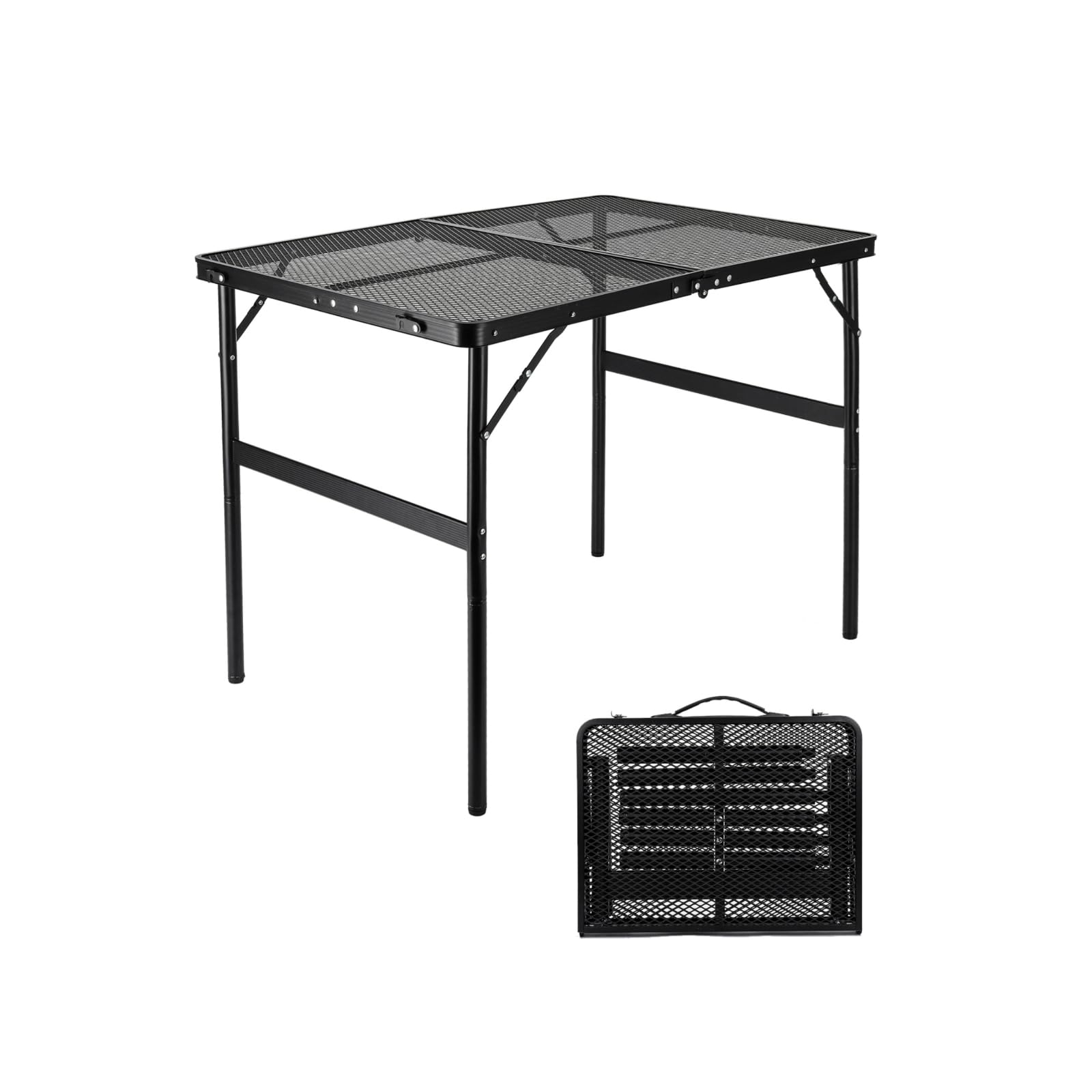 Moosinily Camping Table 3FT Grill Table Foldable Folding Table Picnic Portable Stand Mesh 2 Height Adjustable Outdoor Card BBQ RV Black 35.5×23.6 ×26 inch