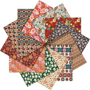 Newwiee 12 Pcs Vintage Fabric Retro Floral Fat Quarters Squares Fabric 18 x 22 Inch Flower Pattern Fabric Bundles Material for Sewing Craft and Hobby Fabric Patchwork Squares for DIY