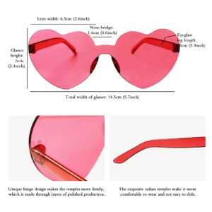 JFTOWN 12 Pairs Heart Shape Rimless Valentines Sunglasses Candy Color Frameless One Piece Love Glasses for Women Party Favor (Hot Pink)