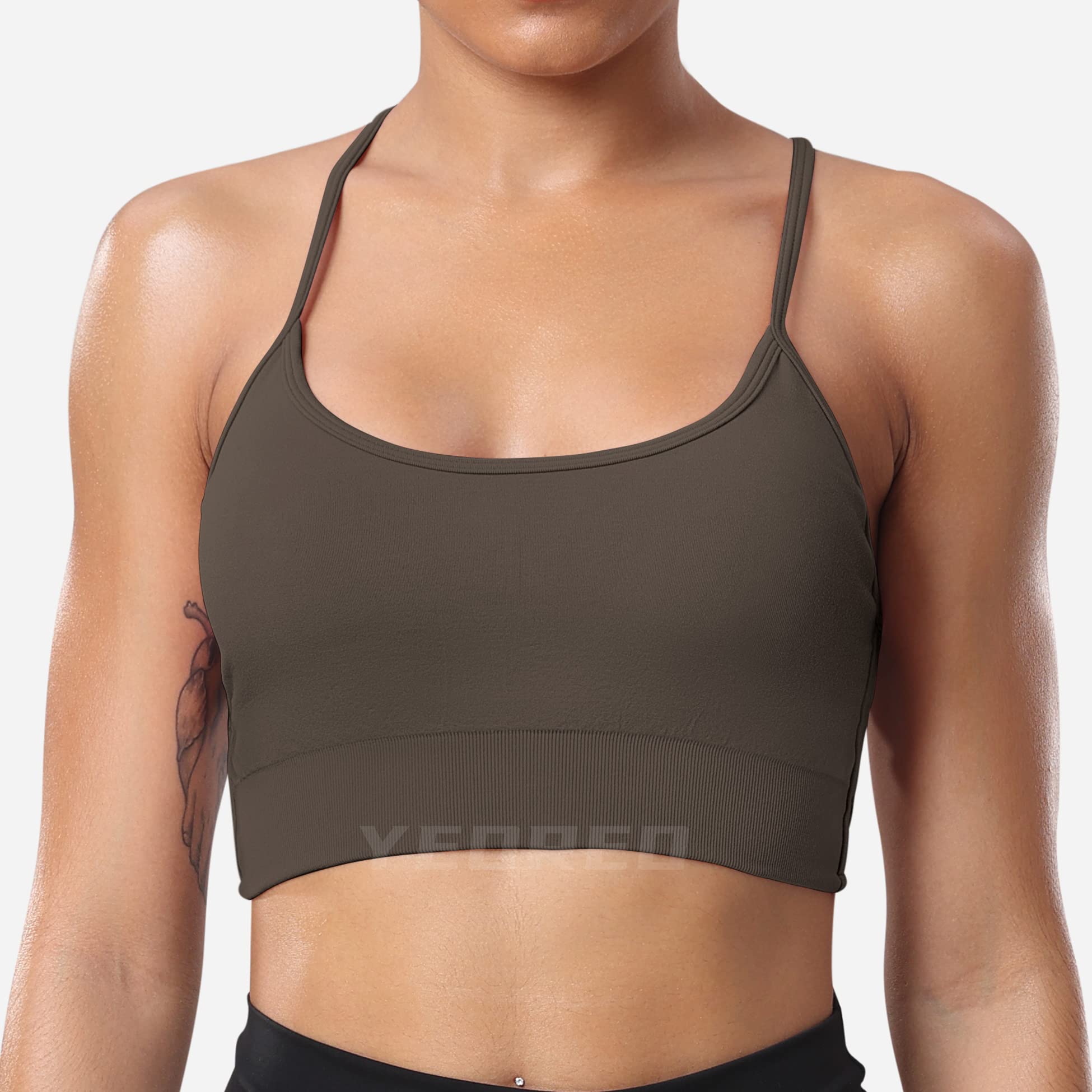 YEOREO Heily Women's Backless Sports Bra Seamless Padded Strappy Criss Cross Bra Workout Yoga Crop Tank Tops Brown XL