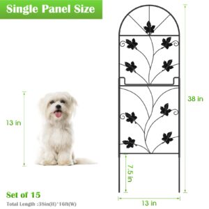 15 Pack Decorative Garden Fence Panels No Dig Fencing, Total 38in (H) x 16ft (L) Coated Metal RustProof Landscape Wire Border Folding Patio Fences Flower Bed Fencing Animal Barrier for Dog