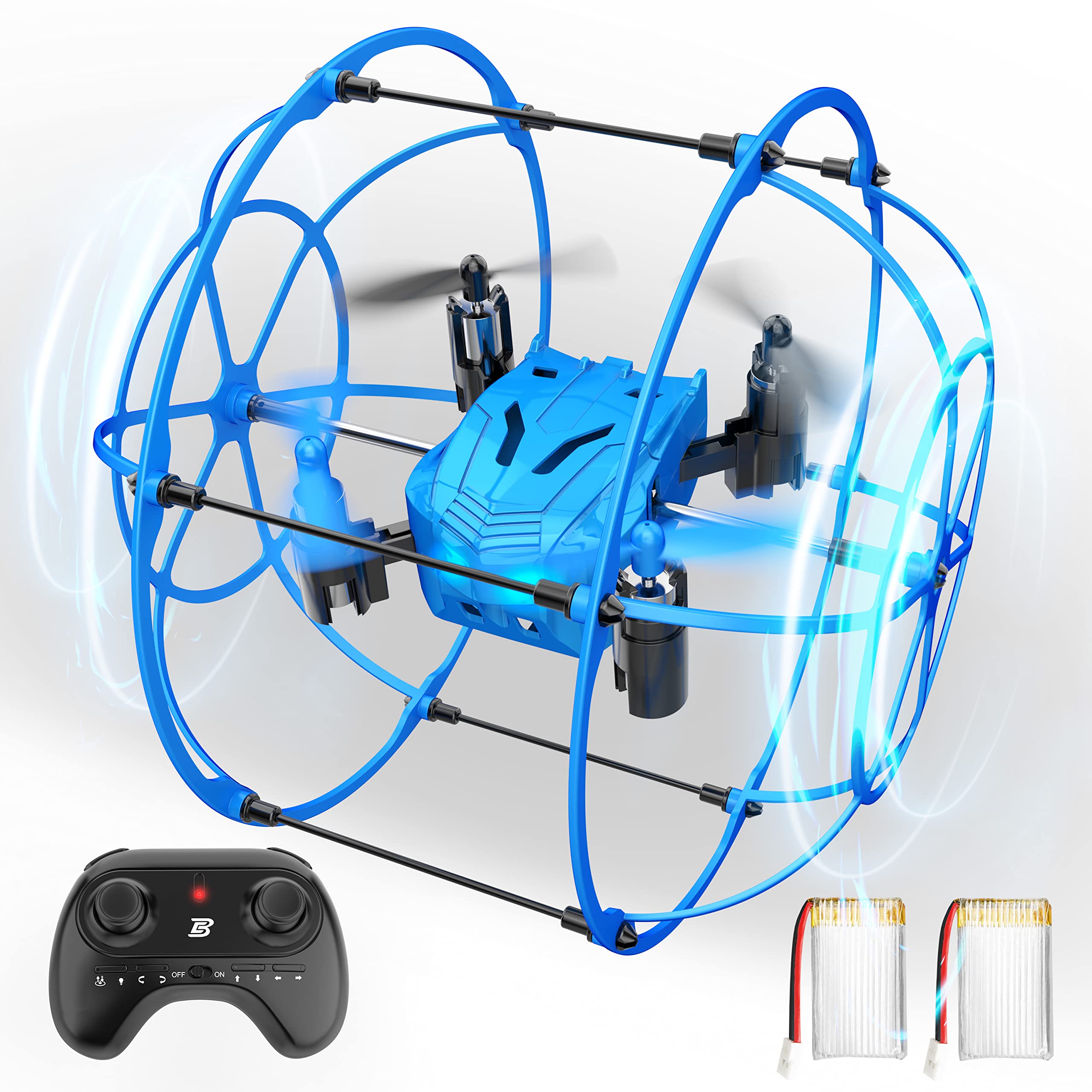 BEZGAR HQ053 Remote Control Drone for Kids - RC Mini Spherical Rolling Quadcopter Beginner 360 Degree Flip, Christmas Birthday Gift Indoor Outdoor Toys for Boys Age 4 5 6 7 8-12, Blue