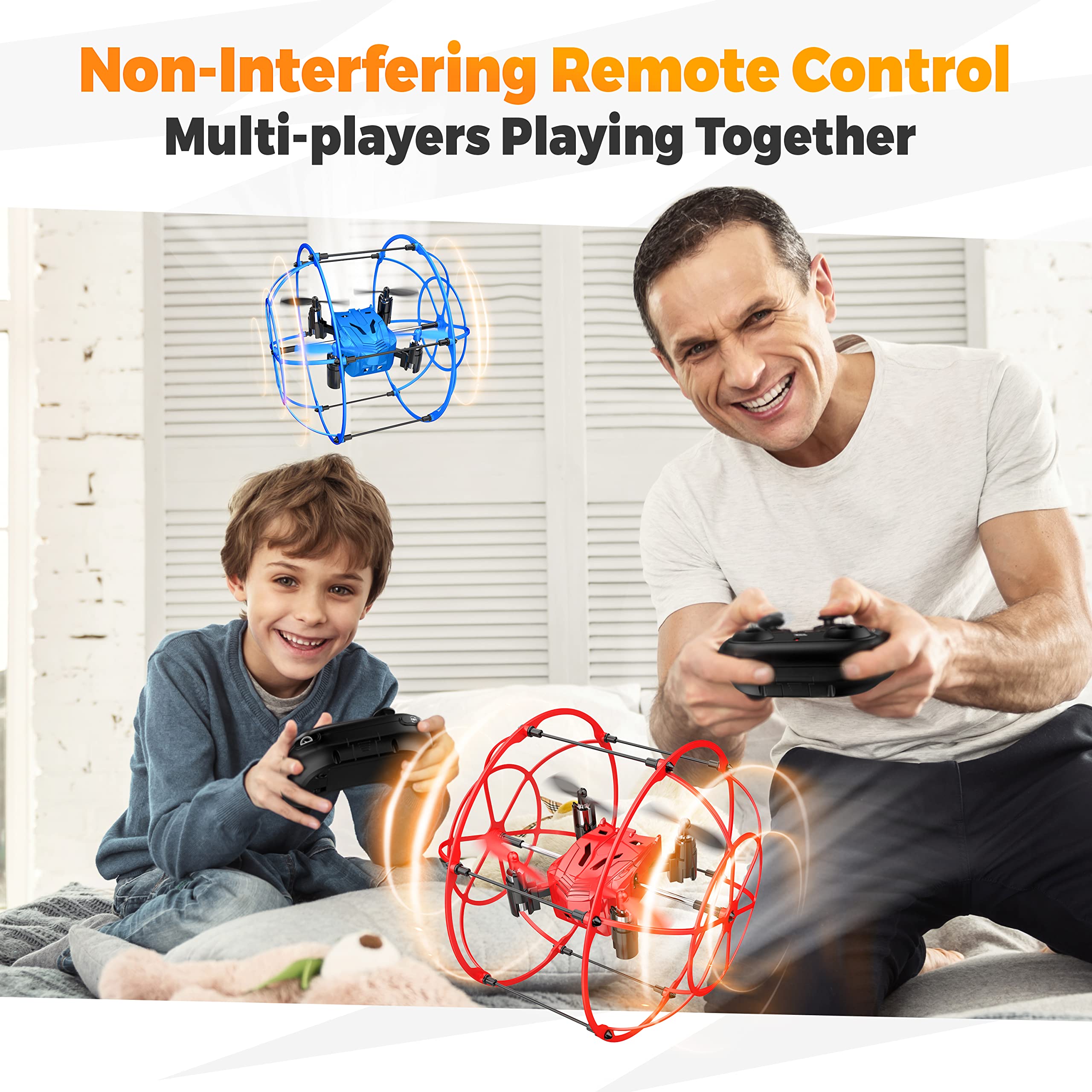 BEZGAR HQ053 Remote Control Drone for Kids - RC Mini Spherical Rolling Quadcopter Beginner 360 Degree Flip, Christmas Birthday Gift Indoor Outdoor Toys for Boys Age 4 5 6 7 8-12, Blue