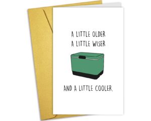 nchigedy funny birthday card for him her, hilarious cooler pun birthday card, older and wiser birthday card for men women