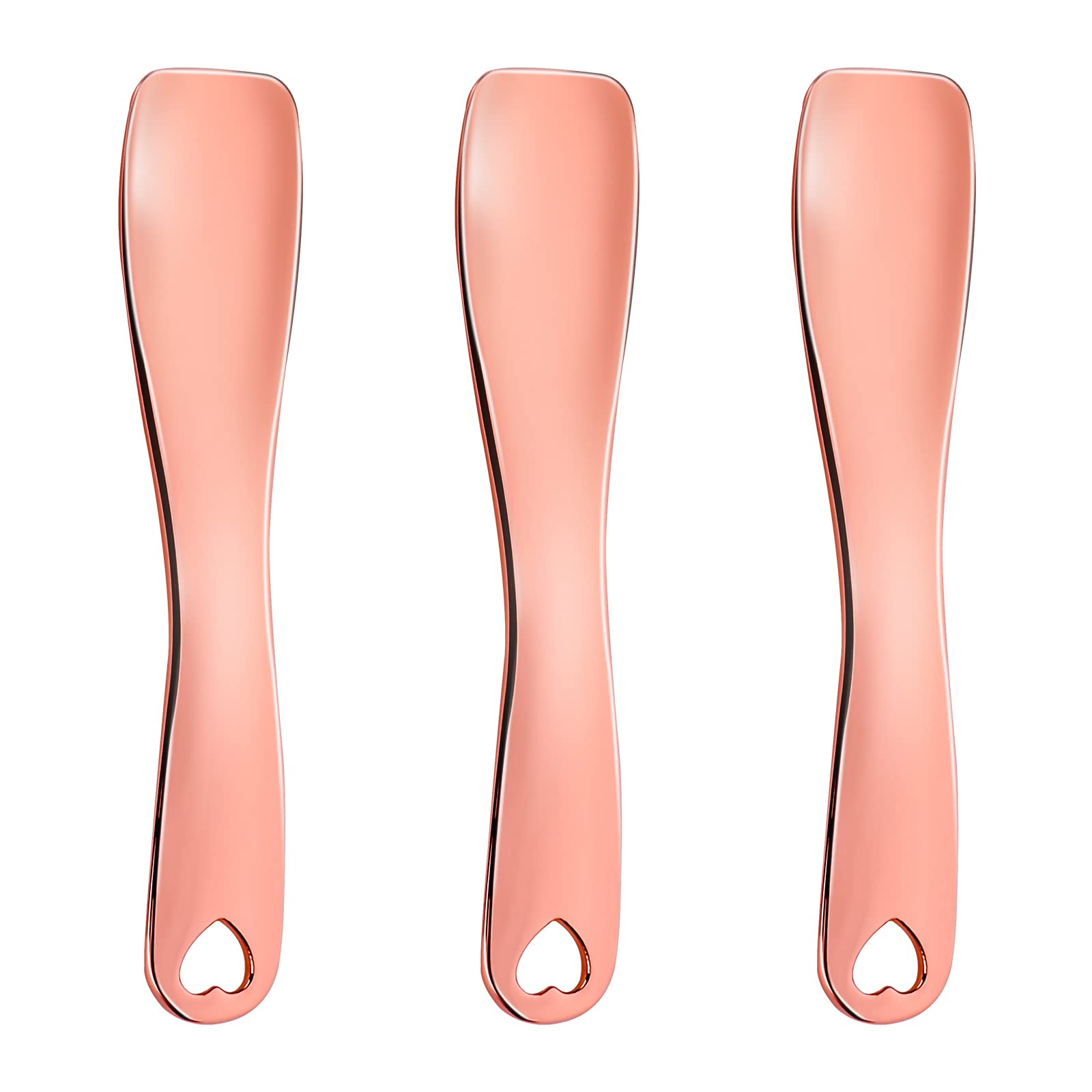 Sibba 3 PCS Facial Spatula Massage Eye Roller Dark Circles Skincare Tool Face Cream Lotion Makeup Stainless Steel Applicator Wand Neck Lines Beauty Instrument Stick Spoon Device(rose gold)