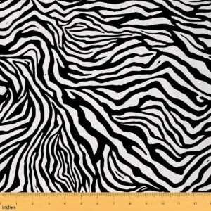 Zebra Fur Print Fabric by The Yard Africa Wildlife Skin DIY Sewing Craft Hobby Fabric by The Yard Black White Geometric Striped Decorative Fabric for Upholstery and Home Accents,1 Yard