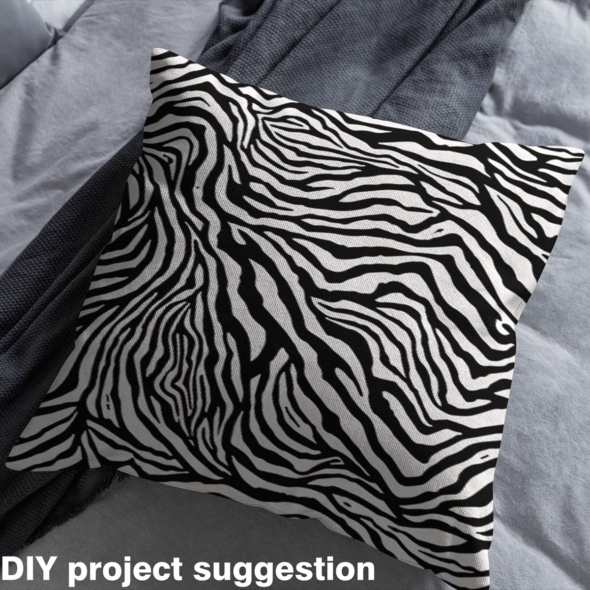 Zebra Fur Print Fabric by The Yard Africa Wildlife Skin DIY Sewing Craft Hobby Fabric by The Yard Black White Geometric Striped Decorative Fabric for Upholstery and Home Accents,1 Yard