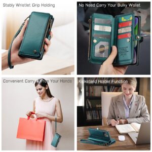 Defencase for iPhone 14 Plus Case, RFID Blocking for iPhone 14 Plus Wallet Case for Women and Men with Card Holder Zipper PU Leather Protective Cover for iPhone 14 Plus Phone Case, Blue Green