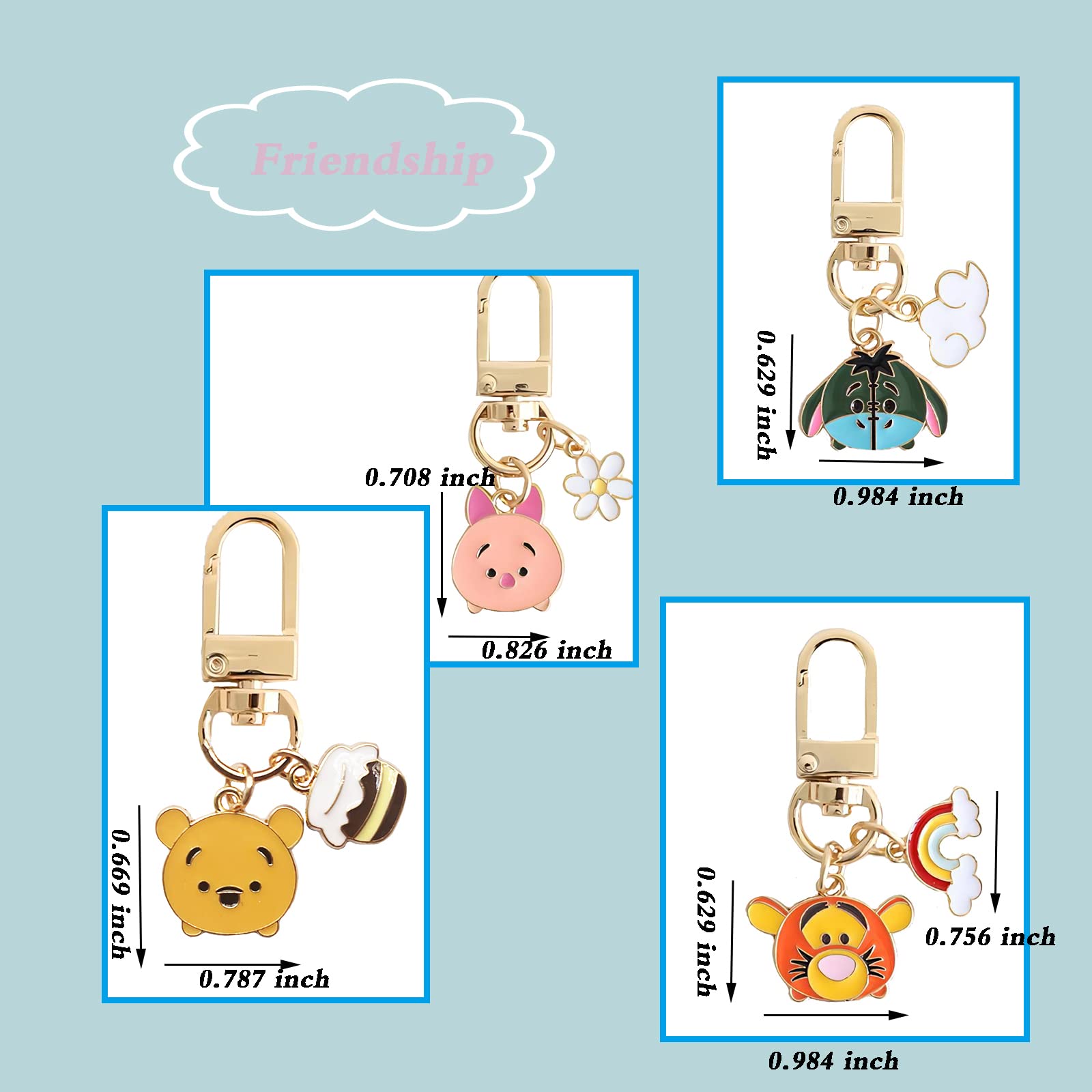 LuoHao Anime Cartoon Winne Pooh SpongBob Keychain 4 in 1 Set Keychain for Women Men