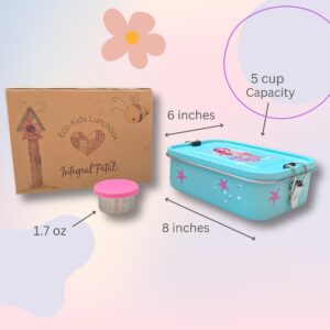 Integral Petal Stainless Steel Lunch Box for Kids with Matching Dip Container, Bento Box for Kids, 3-Compartment Metal Lunch Container, School Lunch box, Snack Container for Kids, Dishwasher Safe