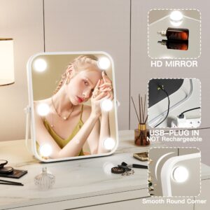 ROLOVE Vanity Mirror with Lights, Hollywood Makeup Mirror with Light, 10"x12" Lighted Desktop Makeup Mirror with 6 Dimmable LED Bulbs, Cosmetic Makeup Mirror with Stand, Smart Touch Control