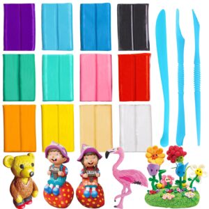 polymer clay, 12 colors modeling clay, diy oven bake molding clay for kids with sculpting clay tools, art craft gift for kids