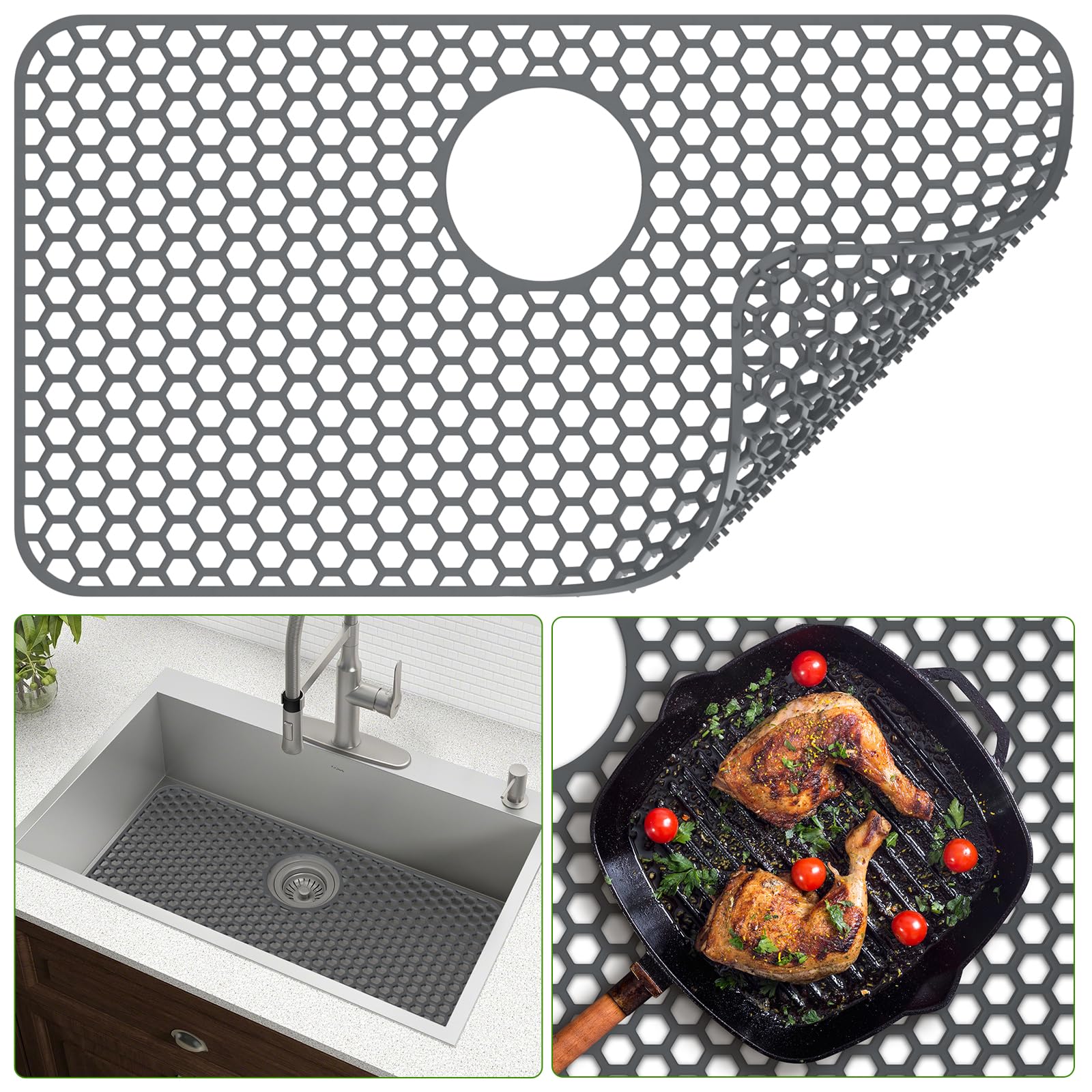 Silicone Sink Mat Toovem Kitchen Sink Mats 26''x14'' Sink Protectors for Kitchen Sink with Heat Resistant Flexible Stable for Bottom of Farmhouse Stainless Steel Porcelain Sink with Rear Drain