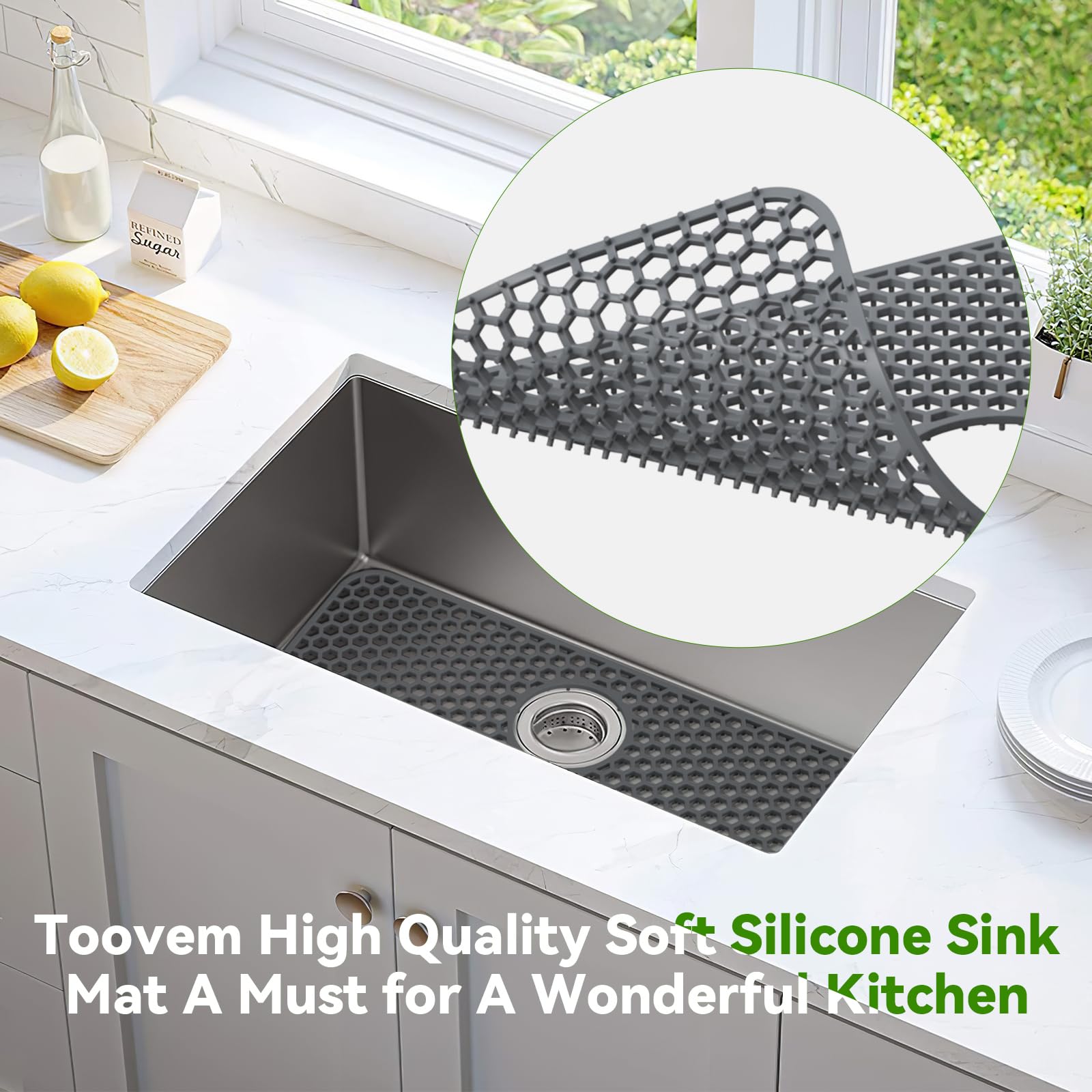 Silicone Sink Mat Toovem Kitchen Sink Mats 26''x14'' Sink Protectors for Kitchen Sink with Heat Resistant Flexible Stable for Bottom of Farmhouse Stainless Steel Porcelain Sink with Rear Drain