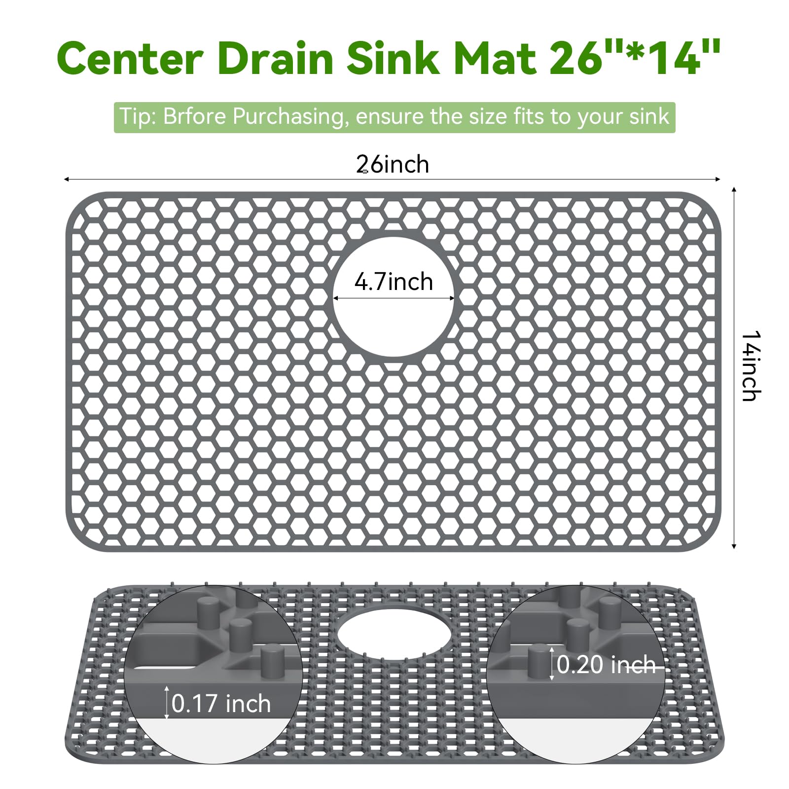 Silicone Sink Mat Toovem Kitchen Sink Mats 26''x14'' Sink Protectors for Kitchen Sink with Heat Resistant Flexible Stable for Bottom of Farmhouse Stainless Steel Porcelain Sink with Rear Drain