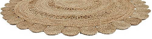 Bedding Craft Hand woven Farmhouse Jute Area Rug 6 Ft Round Natural Yarn, Rustic Vintage Beige Braided Reversible Rug, Eco Friendly Rugs for Bedroom, Kitchen, Living Room, Farmhouse 100% Jute Rug