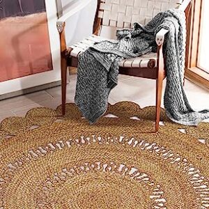 Bedding Craft Hand woven Farmhouse Jute Area Rug 6 Ft Round Natural Yarn, Rustic Vintage Beige Braided Reversible Rug, Eco Friendly Rugs for Bedroom, Kitchen, Living Room, Farmhouse 100% Jute Rug