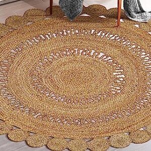 Bedding Craft Hand woven Farmhouse Jute Area Rug 6 Ft Round Natural Yarn, Rustic Vintage Beige Braided Reversible Rug, Eco Friendly Rugs for Bedroom, Kitchen, Living Room, Farmhouse 100% Jute Rug