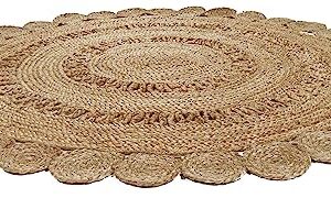 Bedding Craft Hand woven Farmhouse Jute Area Rug 6 Ft Round Natural Yarn, Rustic Vintage Beige Braided Reversible Rug, Eco Friendly Rugs for Bedroom, Kitchen, Living Room, Farmhouse 100% Jute Rug