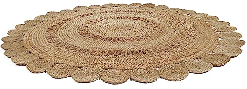 Bedding Craft Hand woven Farmhouse Jute Area Rug 6 Ft Round Natural Yarn, Rustic Vintage Beige Braided Reversible Rug, Eco Friendly Rugs for Bedroom, Kitchen, Living Room, Farmhouse 100% Jute Rug