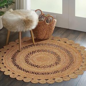 Bedding Craft Hand woven Farmhouse Jute Area Rug 6 Ft Round Natural Yarn, Rustic Vintage Beige Braided Reversible Rug, Eco Friendly Rugs for Bedroom, Kitchen, Living Room, Farmhouse 100% Jute Rug