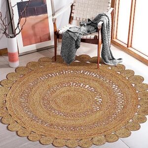 Bedding Craft Hand woven Farmhouse Jute Area Rug 6 Ft Round Natural Yarn, Rustic Vintage Beige Braided Reversible Rug, Eco Friendly Rugs for Bedroom, Kitchen, Living Room, Farmhouse 100% Jute Rug