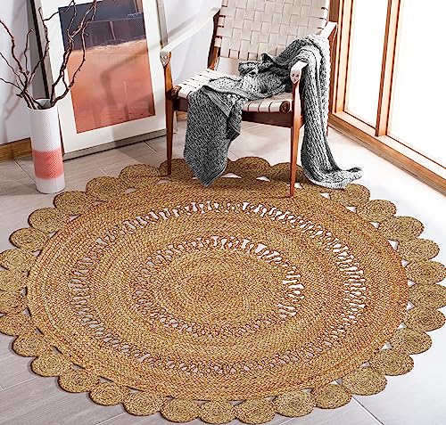 Bedding Craft Hand woven Farmhouse Jute Area Rug 6 Ft Round Natural Yarn, Rustic Vintage Beige Braided Reversible Rug, Eco Friendly Rugs for Bedroom, Kitchen, Living Room, Farmhouse 100% Jute Rug