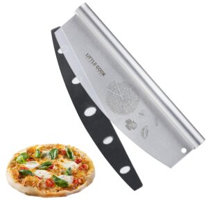 14" pizza cutter, little cook ultra sharp stainless steel pizza cutter rocker with cover, pizza knife slicer for all types of quesadillas, flatbreads, brownies, dishwasher safe